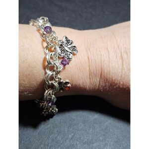 Silver tone flower garden charm bracelet 6.75"